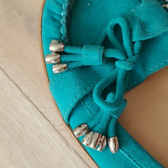 Via Spiga Turquoise Suede V-Raven Loafers - Picture 4 of 15